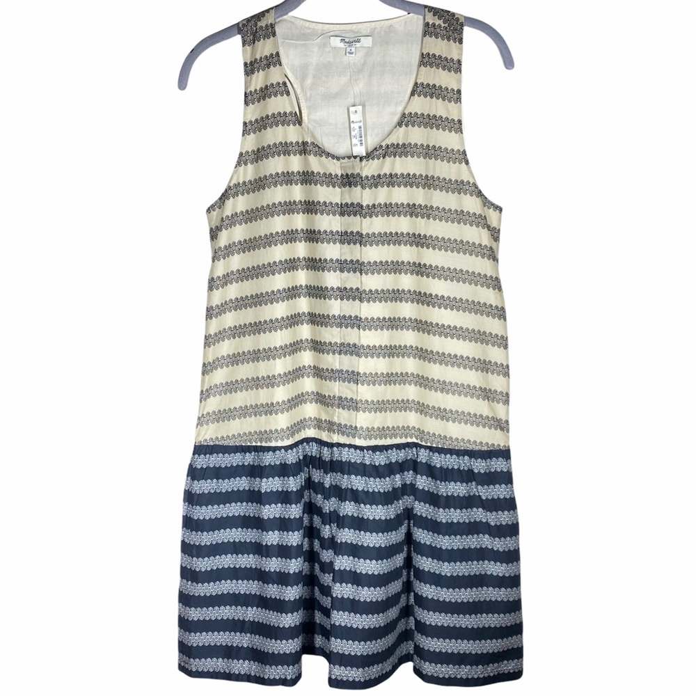 Madewell Dropwaist Trellis Stripe Swing Cotton Dress Black Tan Size Small NWT - Picture 7 of 13